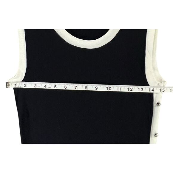 La Madona Y2K Tank Knit Dress M Black White Buttons Stretch Sporty Minimalist - Picture 7 of 13